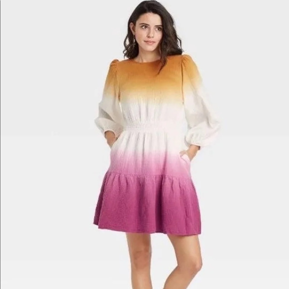 Tie-Dye Long Sleeve Tiered Dress - Universal Thread Purple small